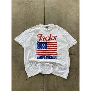 Jacks Bar San Francisco Shirt Mens 2XL White American Flag Graphic Patriotic Tee
